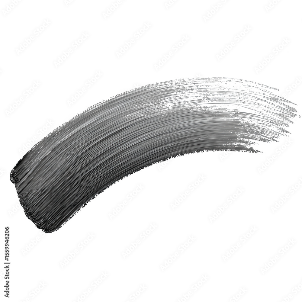 Poster a single thick grey paint brush stroke with visible texture and subtle highlights isolated on transp