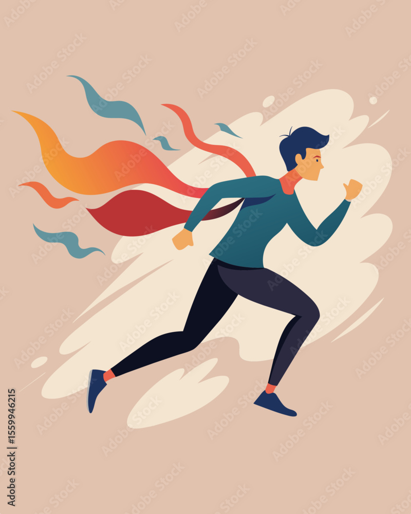 Poster a person running as fast as they can but still unable to outrun the massive wave of stress bearing d