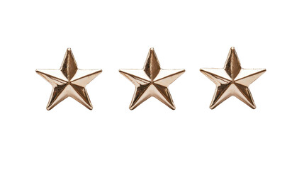 Obraz premium Three Gold Star Decorations in a Row on a White Background Ideal for Awards, Recognition or Celebratory Themes