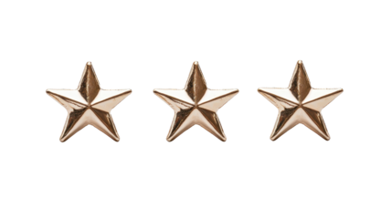 Three Gold Star Decorations in a Row on a White Background Ideal for Awards, Recognition or Celebratory Themes