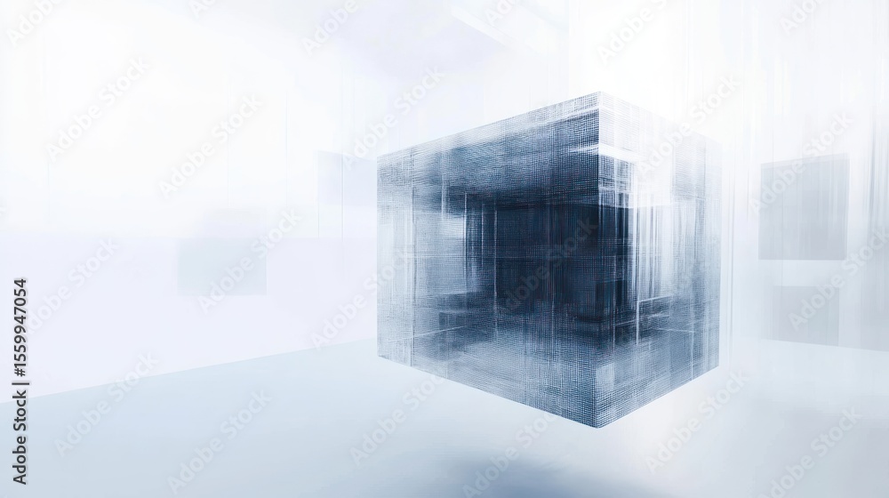 Fototapete Abstract futuristic cube structure in a bright white geometric space setting