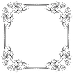 Vintage baroque frame with floral ornament engraving illustration art