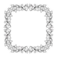 Vintage baroque frame with floral ornament engraving illustration art
