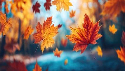 Autumn leaves falling