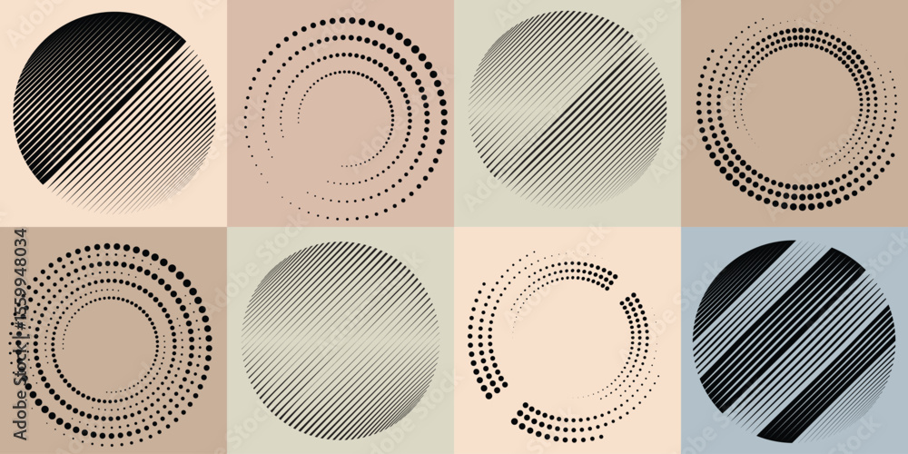 Poster lines and dots in circle form .rotate rounded shape vector illustration .rotating dots form a circle