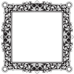Vintage baroque frame with floral ornament engraving illustration art
