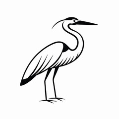Elegant heron bird line art illustration isolated on white background