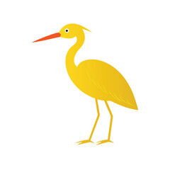 Yellow heron bird illustration in profile isolated on white background