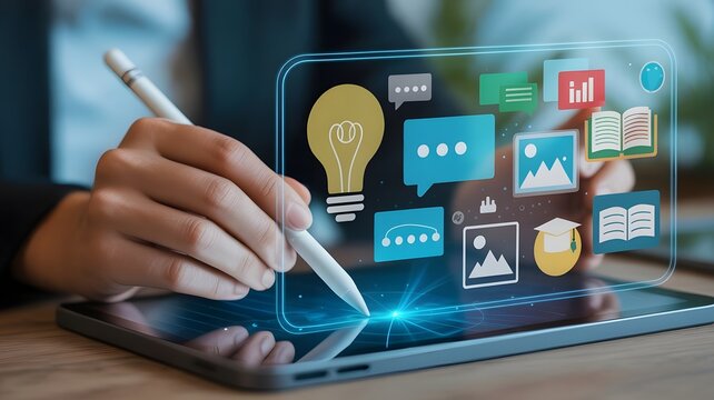 Digital Learning Tablet with Educational Icons - Powered by Adobe