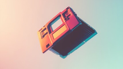 Retro Technology Render: Abstract Computer Hardware Component Floating in Colorful Space
