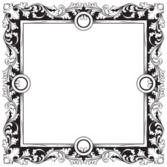 Vintage baroque frame with floral ornament engraving illustration art