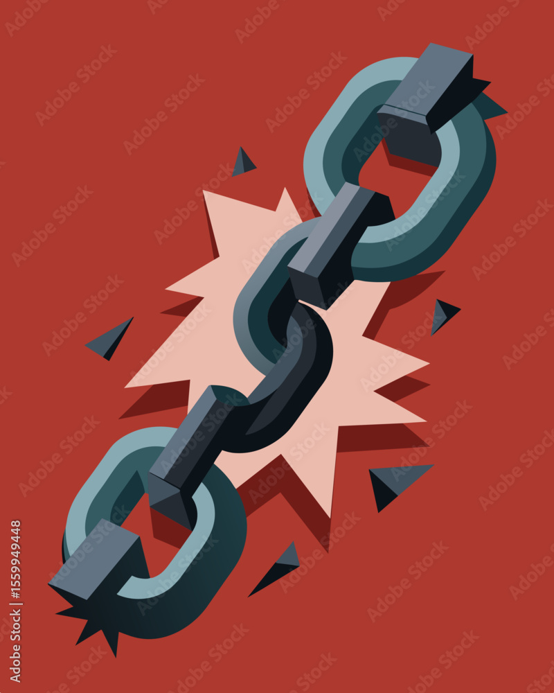 Poster a broken chain with jagged edges mirroring the turbulent and tumultuous nature of thoughts.. vector 