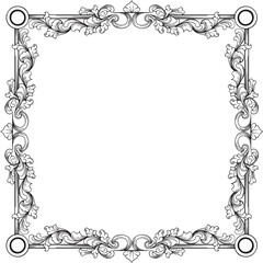Vintage baroque frame with floral ornament engraving illustration art