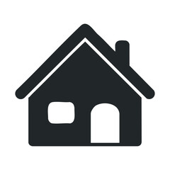 Fototapeta premium Minimalist black house icon with chimney on white background.