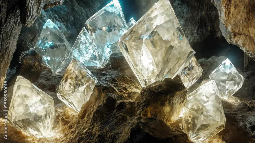 Poster magical diamonds illuminate a mysterious cave in an enchanting fantasy setting, fantasy diamonds mag
