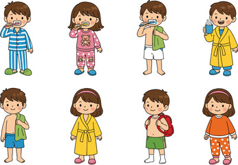 Adorable Kids Daily Morning Routine: Brushing Teeth, Bathing, Getting Dressed, and Preparing for School - Healthy Habits for Happy Children, Domestic Life, Childhood.