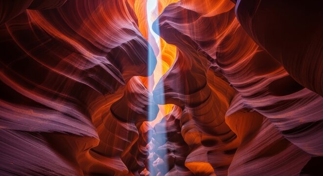 Stunning Antelope Canyon Light Beam Cutting Through Red Rock Walls