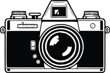 Vector art of a classic camera with lens isolated on white background