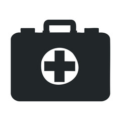 Obraz premium Black medical first aid kit with white cross icon.