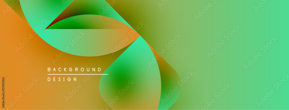 Poster abstract fluid shapes blend orange, green hues. modern design features gradient transitions, text el