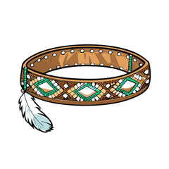 Beaded Indigenous bracelet with feather and geometric design for Indigenous Peoples Day  