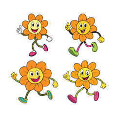 Playful Cartoon Flower Characters in Fun Poses Illustration
