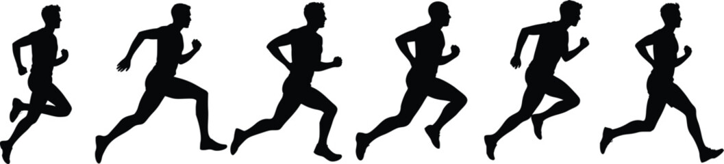 Vector art set of silhouettes of runners in motion