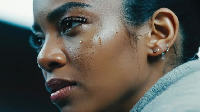 
Close-up portrait of a woman with tears on her face