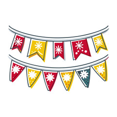 Colorful decorative flags hanging in a festive style for celebrations  