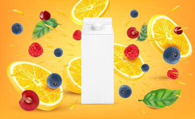 Fresh lemon splashing in the middle isolated on solid color background. Realistic vector in 3D illustration.