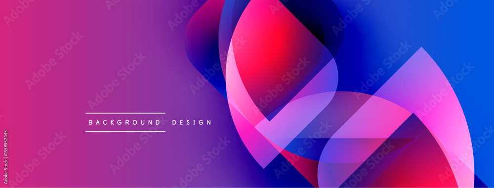 Poster Abstract vibrant design features overlapping shapes, gradients. Pink, purple, blue hues create dynamic visual effect. Modern background element.