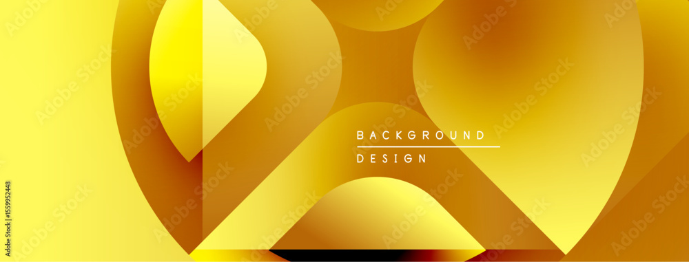 Poster abstract golden shapes overlap, creating dynamic visual effect. gradient hues suggest luxury, modern