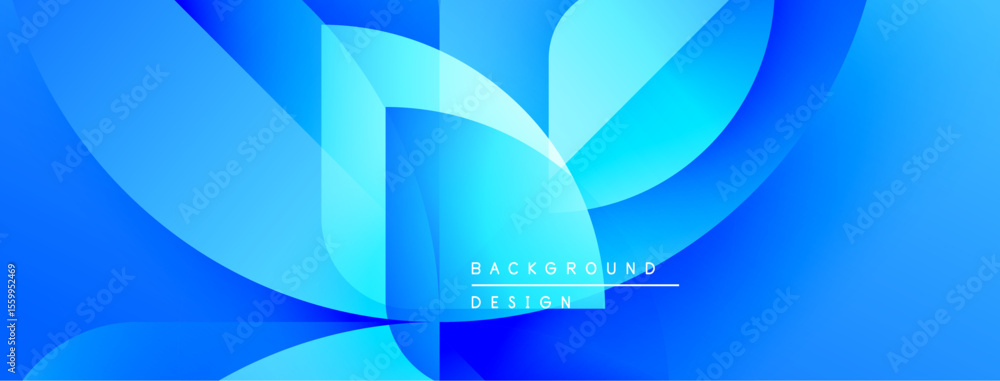 Poster Abstract blue design features flowing shapes, gradients. Modern aesthetic, dynamic composition, suitable background element.