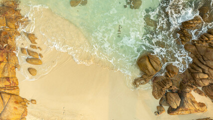 Nature of the beach and sea Summer with sunshine, sandy beaches, clear blue waters sparkling against the blue sky. On an island with good ecology and environment Background for summer vacation