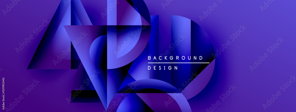 Poster Abstract purple design features layered geometric shapes. Modern aesthetic, dynamic composition, suitable background element.