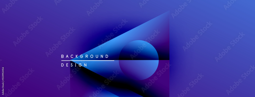 Poster Abstract background design features blue, purple gradients. Geometric shapes overlap creating dynamic visual effect. Modern, sleek presentation.