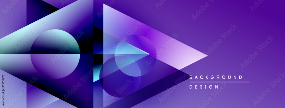 Poster Abstract geometric shapes, purple hues, dynamic composition. Modern design elements create visual interest, sleek presentation.