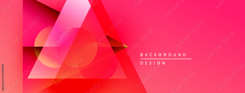 Poster abstract geometric shapes overlap, creating vibrant pink gradient background. modern design elements