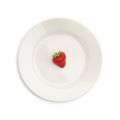 Plate with fresh strawberry isolated on white, top view