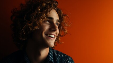 Joyful curly man portrait