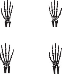 Four black skeleton hand icons isolated on white background