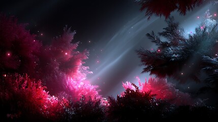 Magical glowing plants scene