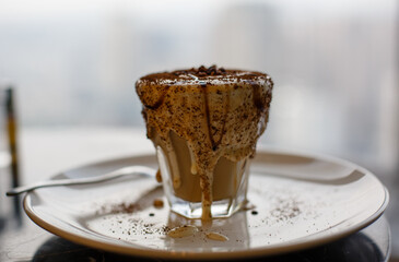 Close up of a cup of ice cream dessert