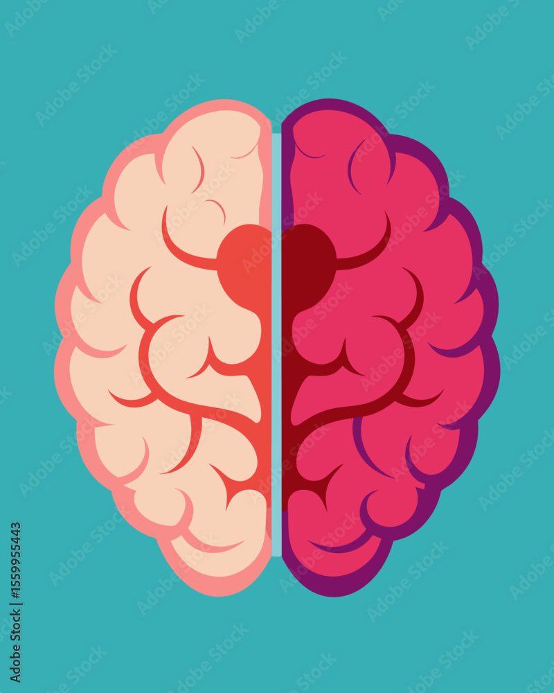 Poster a brain being torn apart into two separate halves depicting the divide created by cognitive dissonan