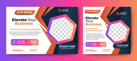 
Set of social media post template for Business webinar, Marketing Webinar, Online education and other seminars. background
