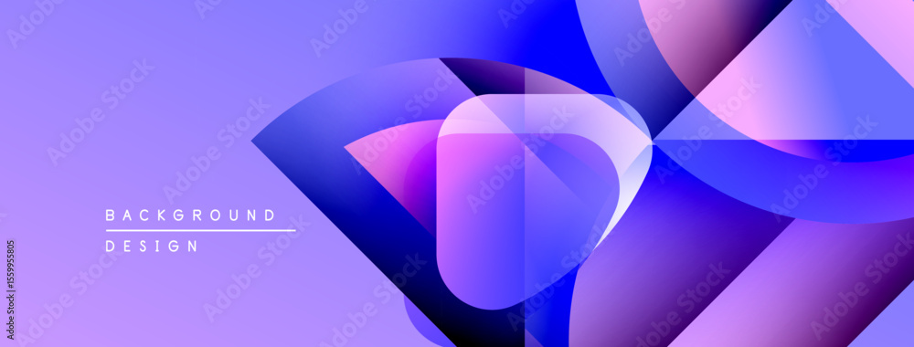 Poster Abstract geometric shapes, vibrant purple hues, modern design. Gradient colors create dynamic visual effect. Background texture is smooth.