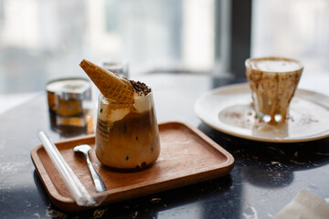 Close up of a cup of ice cream dessert