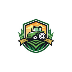 agriculture logo design vector with tractor