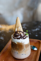 Close up of a cup of ice cream dessert