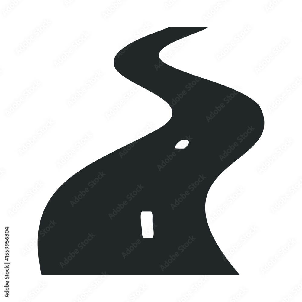 Poster winding path icon with double lines on asphalt - simple road symbol.